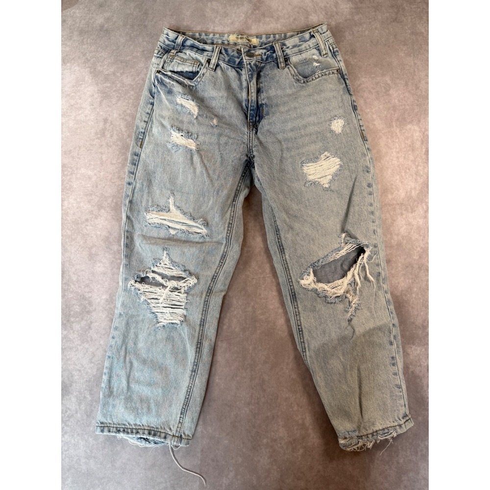 Rock & Roll Denim Women's 29x25 High Rise Distressed Straight Crop Jeans